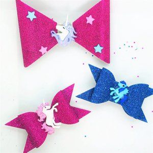 Unicorn Medium & Mini Glitter Bow 3pcs